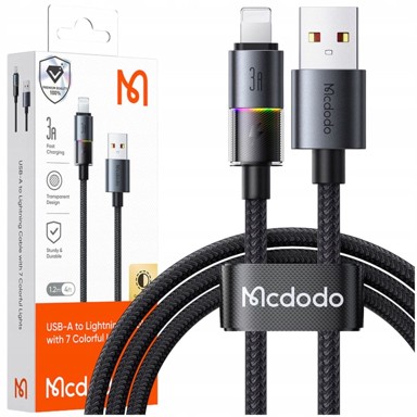 MCDODO Kabel USB-A na Lightning, 1 m, 3 A, 36 W, LED, crni