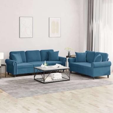 Set sofa 2-dijelni s jastučićima baršunasti, plava