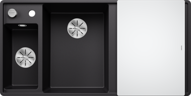 BLANCO Sudoper Axia III 6 S-F InFino, Silgranit, bazen lijevo, daska staklo, crna