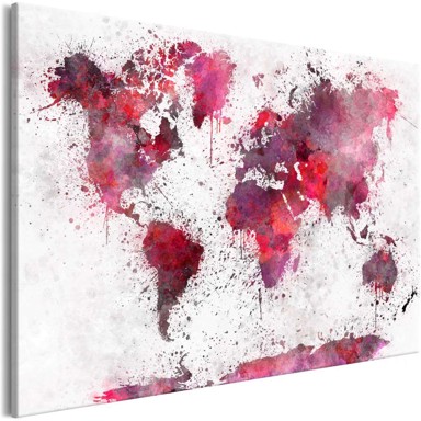 Slika World Map Red Watercolors Wide 90x60