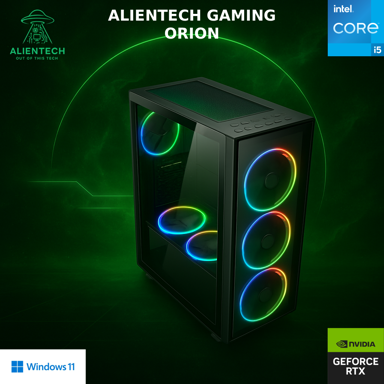 ALIENTECH Stolno računalo Gaming Orion / Intel Core i5-14400F, 16 GB RAM, NVIDIA GeForce RTX 5060 8 GB, 1 TB SSD, Windows 11 Pro, crna