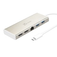 J5CREATE Docking stanica JCD381-N, USB-C, 2x USB-A, 2x HDMI, 1x ethernet, srebrni