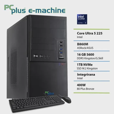 PCPLUS Stolno računalo e-machine / Intel Ultra 5 225, 16 GB RAM, 1 TB SSD, integrirana Intel Graphics, bez operativnog sustava