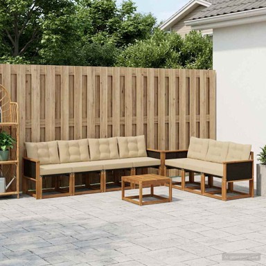 Set vanjskih sofa, 8-dijelni, s jastucima, prirodni i bež