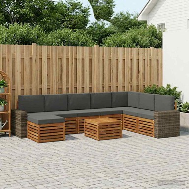 Set vanjskih sofa, 9 kom, 59 x 59 x 37 cm, čvrsto drvo akacije i poliester, prirodna i antracit