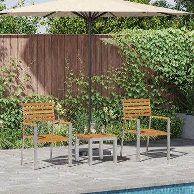 3-dijelni vrtni blagovaonski set s rasklopivim stolicama, masivno drvo bagrema i čelik, prirodna