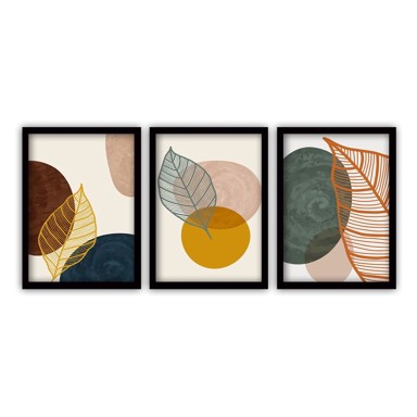 VAVIEN ARTWORK Set od 3 slike u crnim okvirima Leaves III., 35 x 45 cm