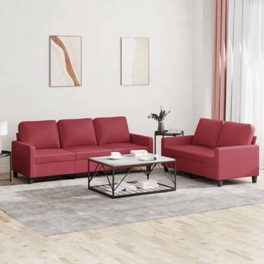 Set sofa, 2-dijelni, umjetna koža s jastucima, boja vina