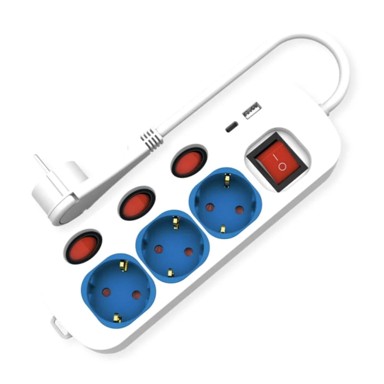 ROLINE Produžni kabel 3x220V s prekidačima 2x USB Type A/C 1,5 m 19.07.2344-20