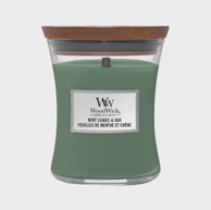 WOODWICK Svijeća classic medium mint Leaves & Oak