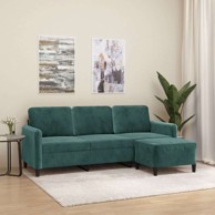 Trosjed s tabureom 180 cm baršunasti, tamnozelena