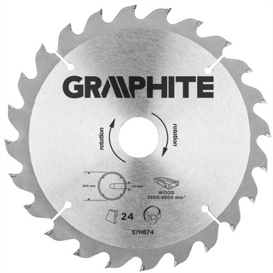 GRAPHITE List kružne pile s karbidnim vrhom, 200 x 30 mm, 24 zuba