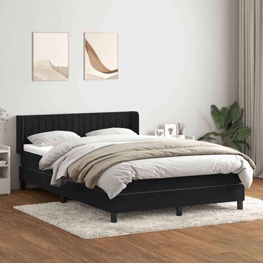 Box spring krevet s madracem 160x210 cm, baršun, okomite pruge, crni