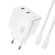 DUDAO Punjač A28Pceu Gan 45 W 2x Type-C s kabelom Type-C na Type-C, bijeli