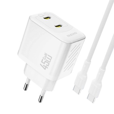 DUDAO Punjač A28Pceu Gan 45 W 2x Type-C s kabelom Type-C na Type-C, bijeli