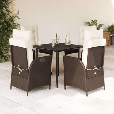 Vrtna garnitura, 5-dijelni set s jastucima poliratan, 80 x 80 x 74 cm, smeđa