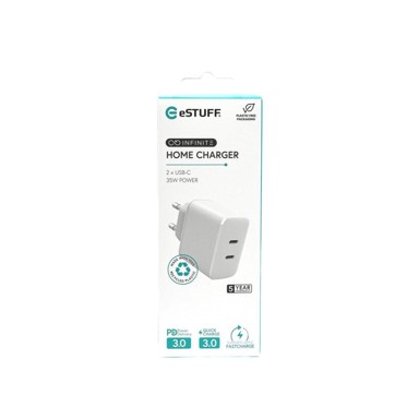 ESTUFF Punjač INFINITE s dva USB-C priključka 35W blister, bijeli