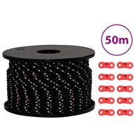 Uže za šator s reflektirajućim prugama i ključevima 50 m, crna 5 mm  