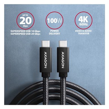 AXAGON Kabel USB-C na USB-C, 1 m, crni