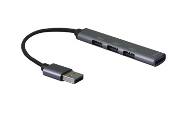 HELOS USB čvorište, 4-u-1, USB-A 3.0 ulaz, 3x USB-A 2.0 i 1x USB-A 3.0, sivo