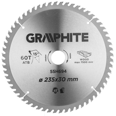 GRAPHITE list kružne pile 235 x 30 mm, 60 zuba, widia
