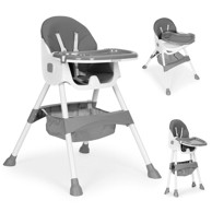 ECOTOYS Dječja stolica za hranjenje, pladanj, košara, sigurnosni pojas s 5 točaka vezanja, siva