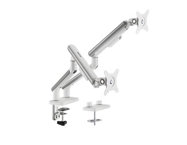 HD+ nosač za dva monitora s plinskom oprugom SolidHand-FS02, srebrno-bijeli