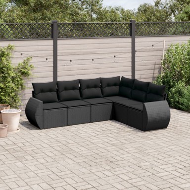 6-dijelni set vrtnih sofa s jastucima crni od poliratana