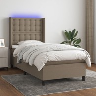 Krevet box spring s madracem LED smeđesivi 100x200 cm tkanina