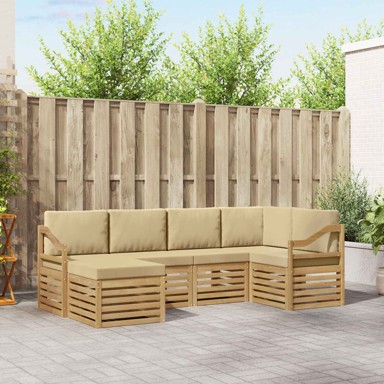 Set vanjskih sofa, 6 pcs, poliester, bijela i bež