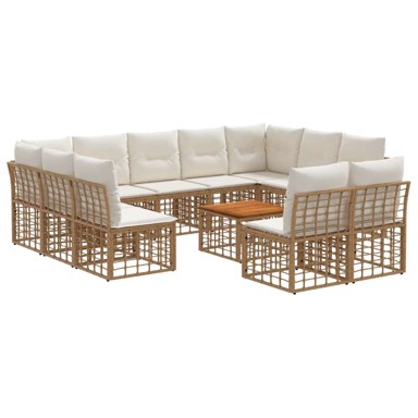Set vanjskih sofa, 12 kom, poliester, sa stolom, prirodno-kremasto bijela