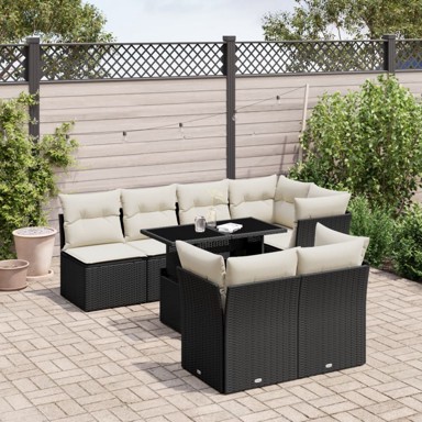 8-dijelni set vrtnih sofa od poliratana s jastucima crni