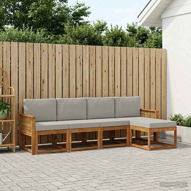 Set vanjskih sofa, 5 pcs, poliester, prirodna i svjetlosiva