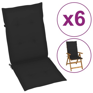 Jastuci za vrtne stolice 6 kom crni 120 x 50 x 3 cm