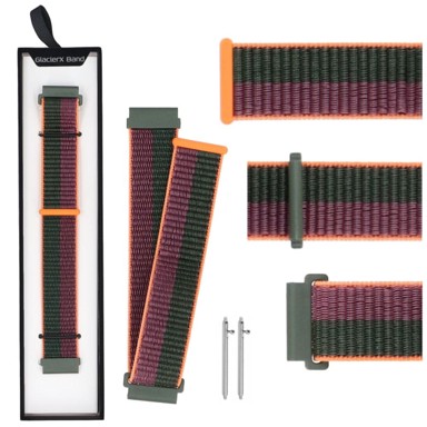 GLACIERX Univerzalni najlonski remen Grip Strap s čičak trakom za pametni sat, 22 mm, zeleno-ljubičasti