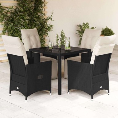 5 dijelni vrtni blagovaonski set s jastucima od poliratana crni, 90 x 90 x 75 cm