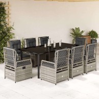Vrtna garnitura, 9-dijelni vrtni blagovaonski set, siva od poliratana, 200 x 100 x 74 cm