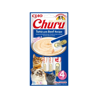INABA Poslastica za mačke CHURU PUREE TUNA S GOVEDINOM 4x14 g