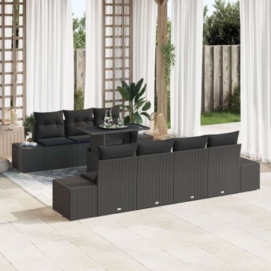8-komada vrtna sofa set s jastučićima, poli ratan, crni 