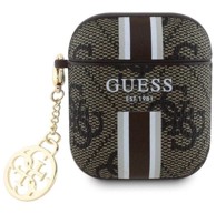GUESS 4G Printed Stripes Charm futrola za AirPods 1/2, smeđa