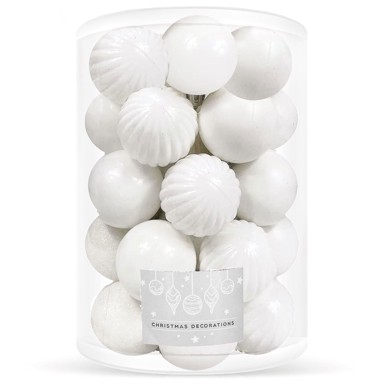 SPRINGOS Dekoracija božićne kuglice 6 cm set 20 kom, bijela