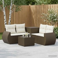 Set sofa 6 kom. poli ratan i čelik, smeđi i krem-bijeli