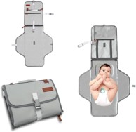 NIKCORP Podloga za prematanje beba, sklopiva i vodootporna, s džepovima za pelene i maramice, prijenosna putna torba, siva, 55x62 cm