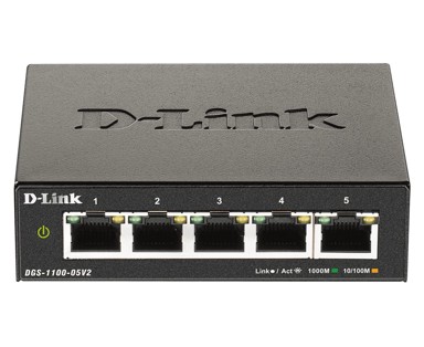 D-LINK Switch DGS-1100-05V2/E, upravljivi L2 Gigabit Ethernet (10/100/1000), crni