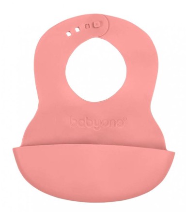 BABYONO Silikonski podbradak, 6+ mjeseci, roza, silikon