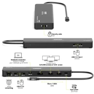 PORT Travel docking stanica USB-C, 9 uređaja, 1x 4K ili 3x FHD, PD 100 W