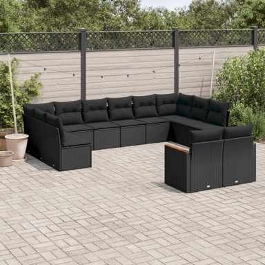 12-dijelni set vrtnih sofa od poliratana s jastucima crni