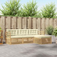 Set vanjskih sofa 4-dijelni s jastukom, poliester, bijela/krem