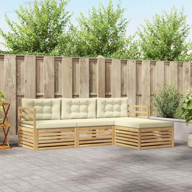 Set vanjskih sofa 4-dijelni s jastukom, poliester, bijela/krem