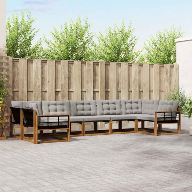 Set vanjskih sofa, 7 kom, s jastucima, prirodna i svijetlo siva